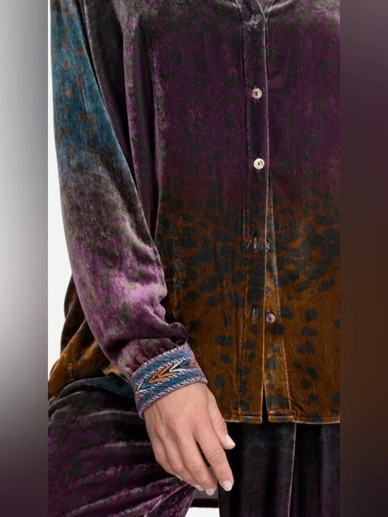 Johnny Was OMbré Cheetah Vělvet Oversized Shirt size M - Picture 2 of 11